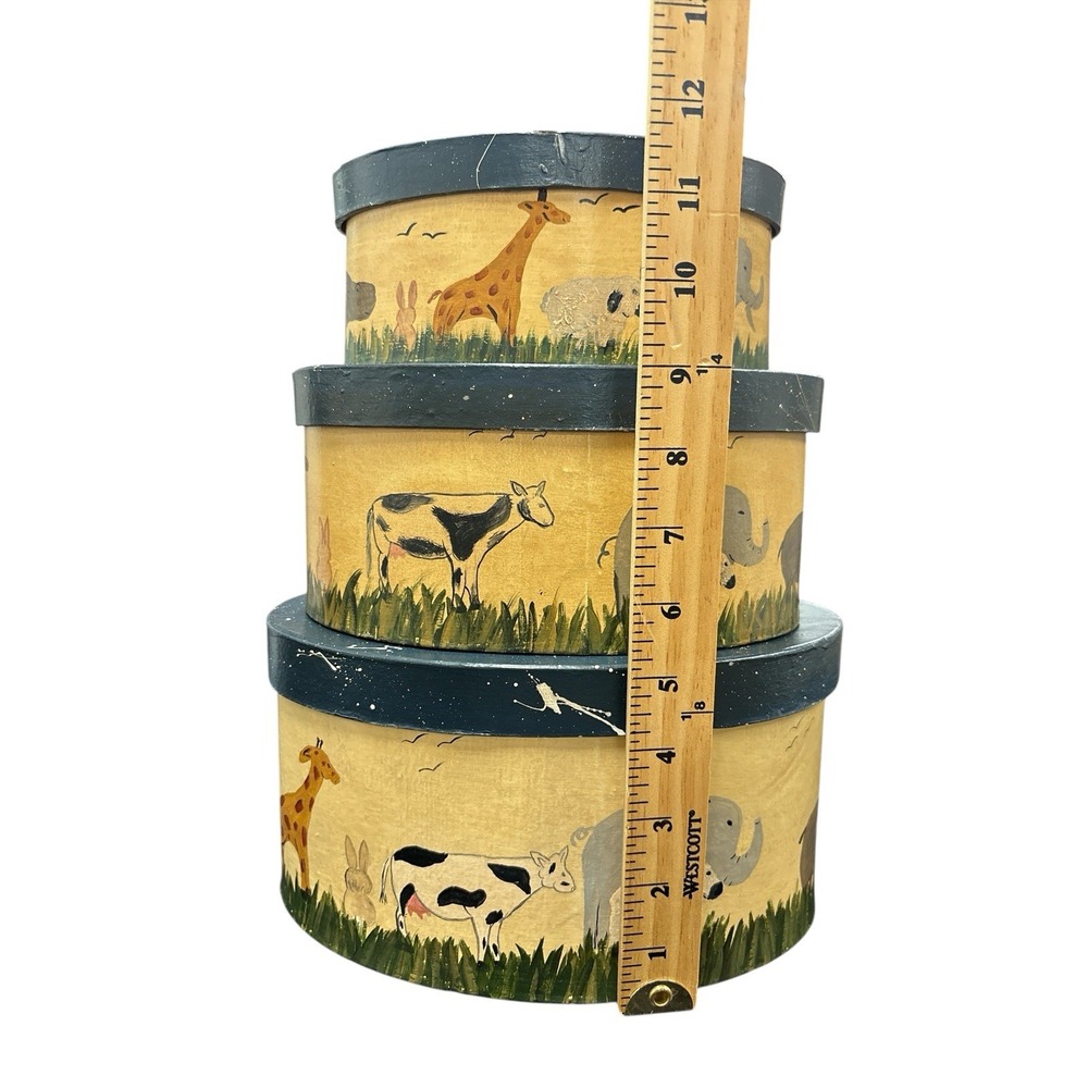 Vintage Hand-painted Nesting Box 3 PC Set With Animals Nursery Farmhouse Decor - Picture 9 of 11